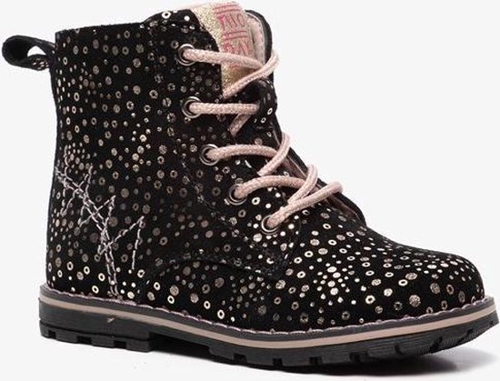 TwoDay leren meisjes veterboots met stippen - Zwart - Maat 24 | Bestel nu!