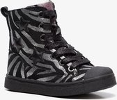 TwoDay leren meisjes veterboots met zebraprint - Zwart - Maat 32