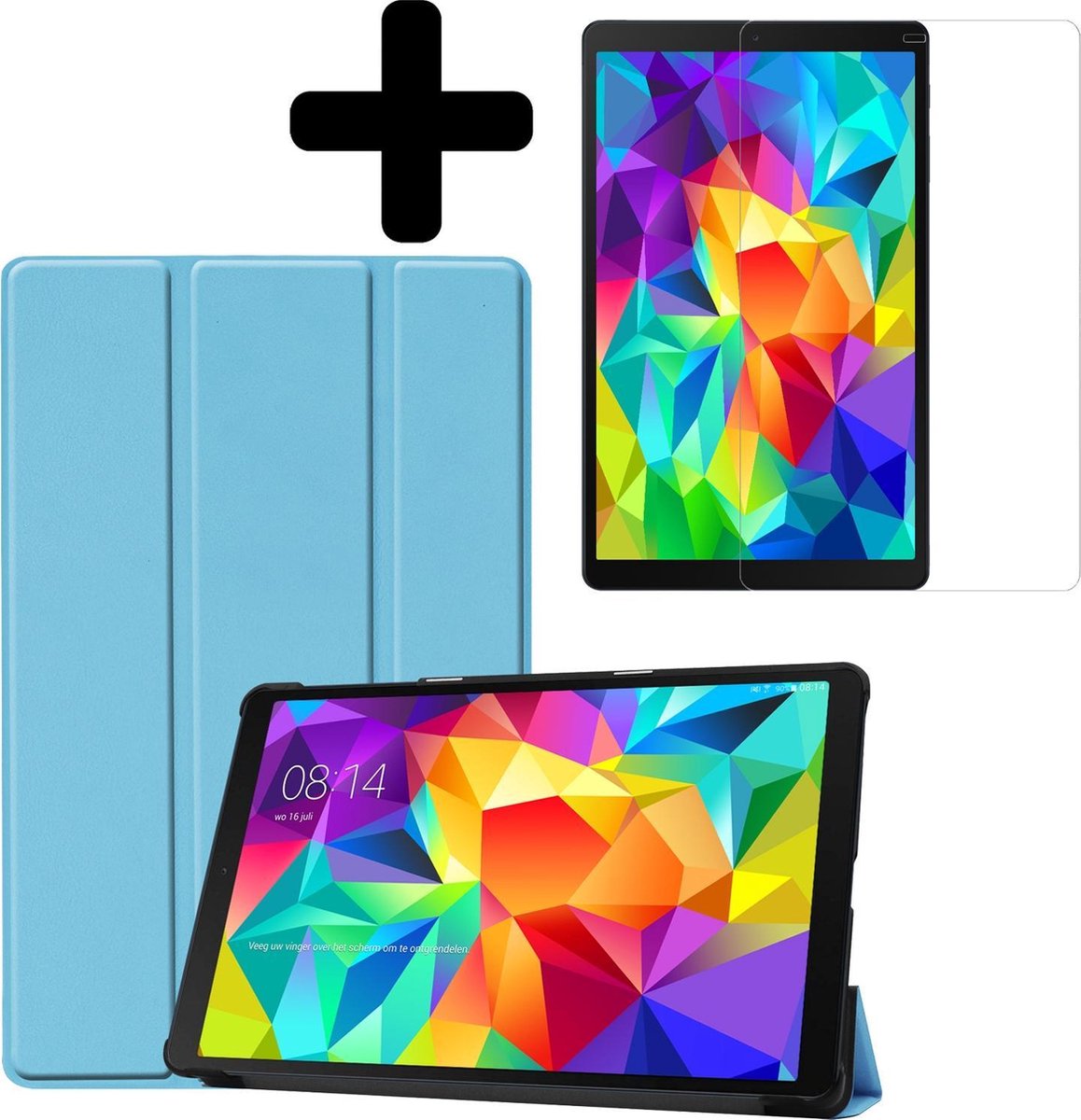 Hoes Geschikt voor Samsung Galaxy Tab A 10.1 2019 Hoes Luxe Hoesje Book Case Met Screenprotector - Hoesje Geschikt voor Samsung Tab A 10.1 2019 Hoes Cover - Lichtblauw