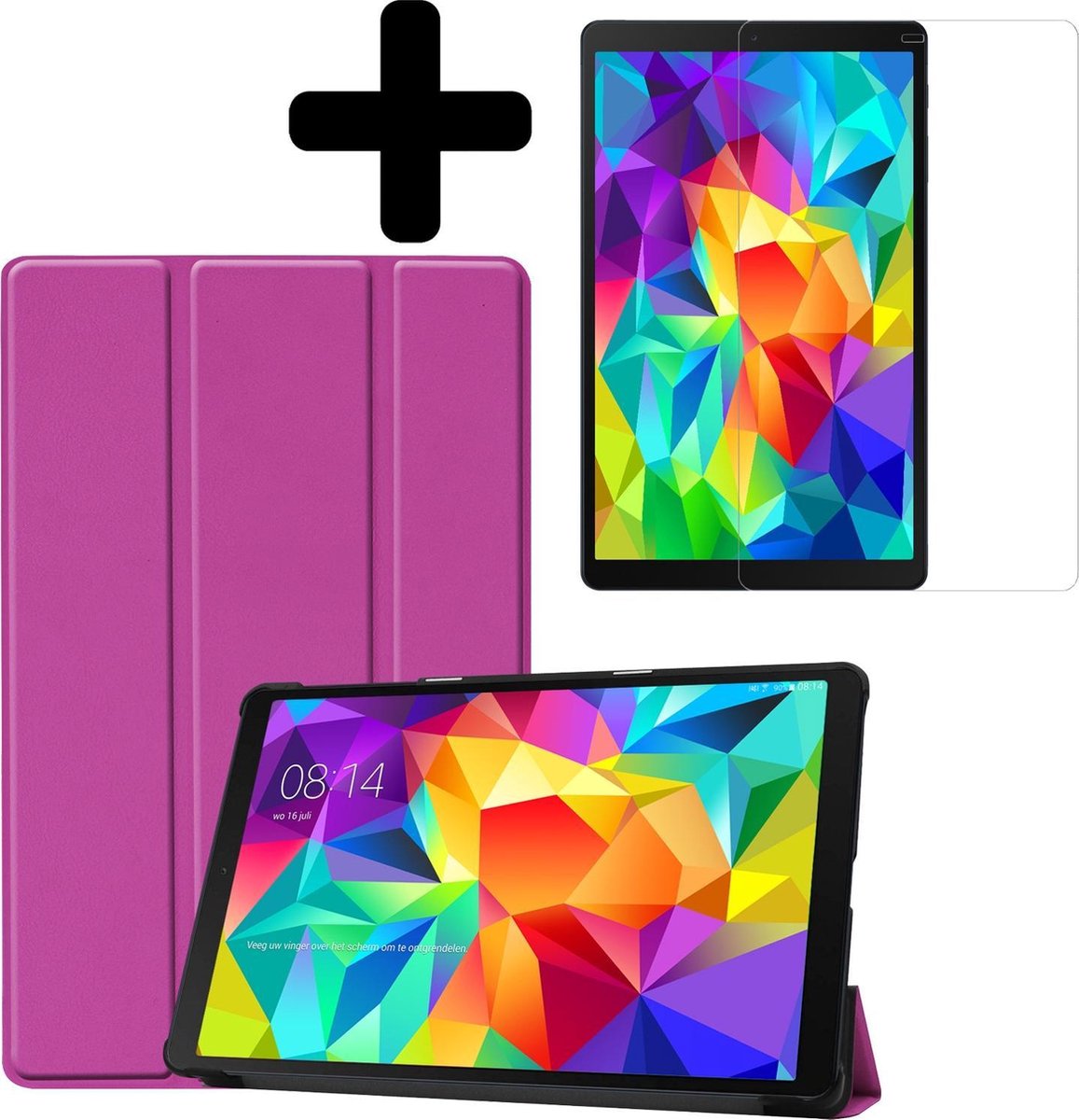 Hoes - Geschikt voor Samsung Galaxy Tab A 10.1 (2019) - Met Screenprotector - Trifold Bookcase - Hard Cover - Hardcover Book Case - Tablet Hoesje - Paars