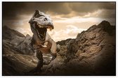 Dinosaurus T-Rex op maanlandschap - Foto op Akoestisch paneel - 225 x 150 cm