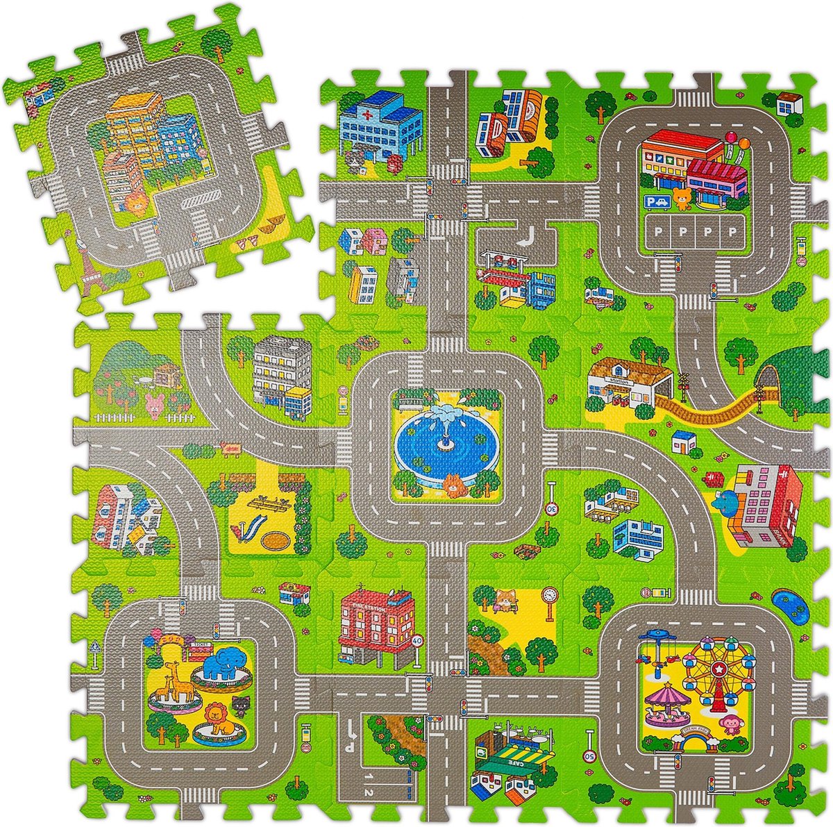 Relaxdays speelmat dinosaurus, 9-delige puzzelmat voor kinderen