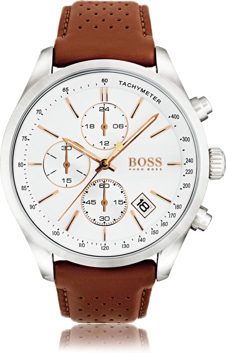 Hugo Boss HB1513475 Grand Prix Horloge - Leer - Bruin - Ø44 mm