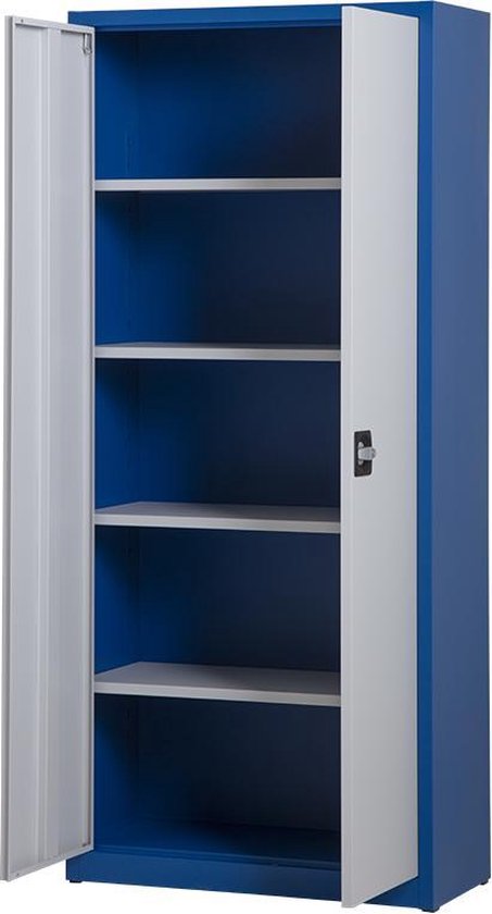 Metalen archiefkast - 195 x 92 x 42 cm - Blauw/licht grijs - Met slot - draaideurkast, kantoorkast, garage kast - AKP-101 - Povag - Povag