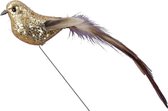 12x Gouden decoratie glitter vogeltjes op draad 15 cm - Vogels op stekers