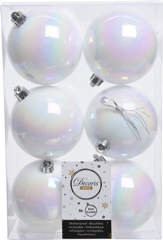 36x Parelmoer witte kunststof kerstballen 8 cm Mat/glans