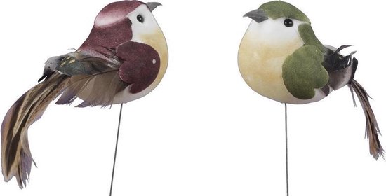 Decoratie vogeltjes groen/bordeaux op draad cm - op -... | bol.com