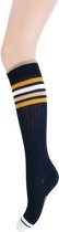 Yellow Moon Kniekous Marine Blauw met strepen Okergeel