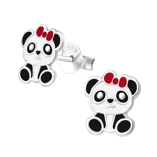 WeLoveSilver "Boucles d'oreilles en argent, panda avec nœud rouge" en argent sterling 925