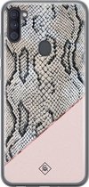 Samsung A11 hoesje siliconen - Snake print | Samsung Galaxy A11 case | Roze | TPU backcover transparant