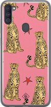 Samsung A11 hoesje siliconen - The pink leopard | Samsung Galaxy A11 case | Roze | TPU backcover transparant