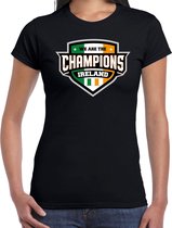 We are the champions Ireland t-shirt met schild embleem in de kleuren van de Ierse vlag - zwart - dames - Ierland supporter / Iers elftal fan shirt / EK / WK / kleding XS