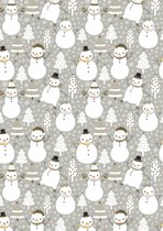 Kerst inpakpapier  Sneeuwpop  Grijs- Breedte 60 cm - 200m lang