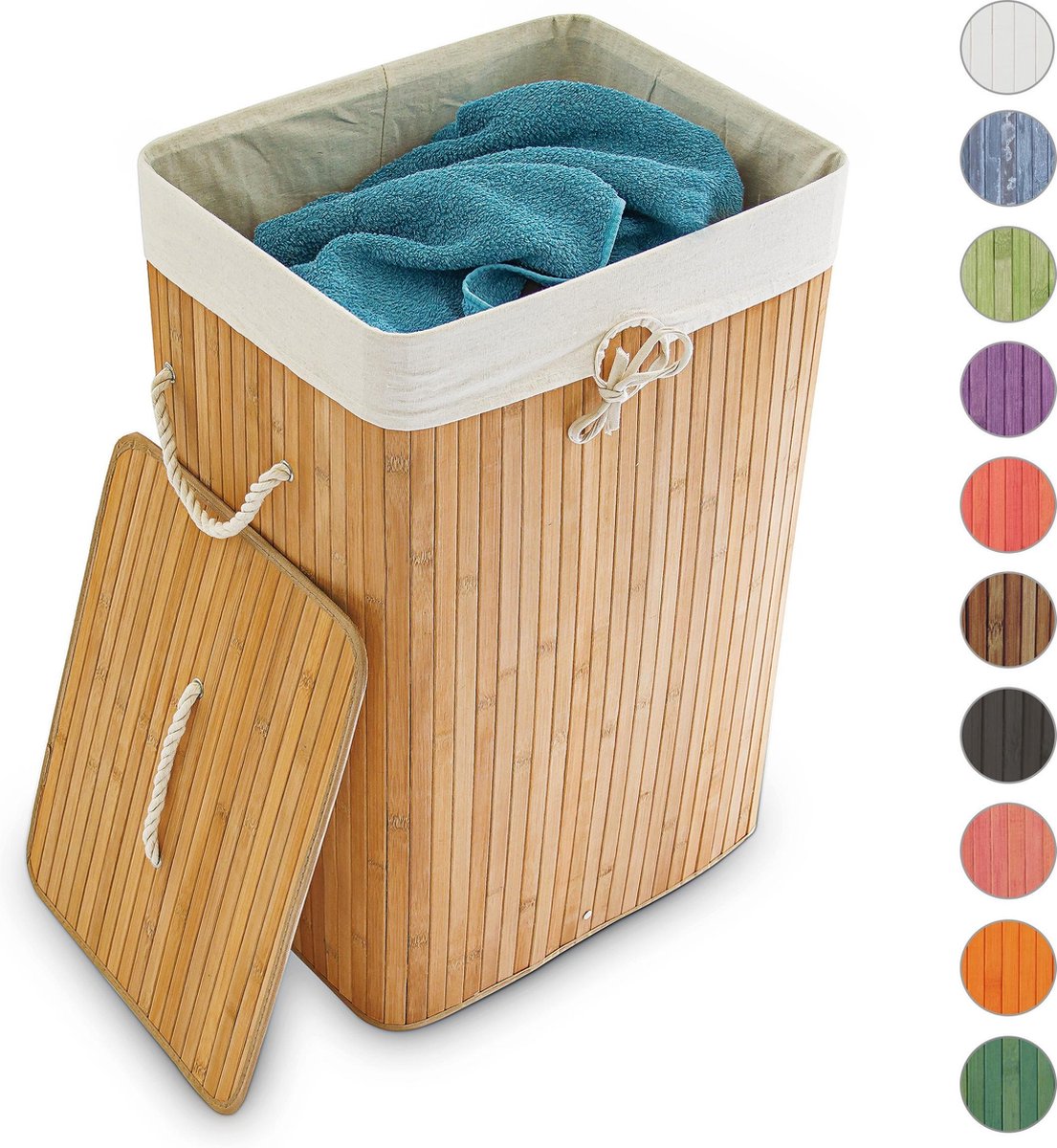 wasmand bamboe - 83 l - met deksel - opvouwbaar - groot