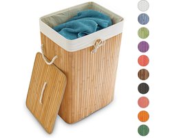 wasmand bamboe - 83 l - met deksel - opvouwbaar - groot