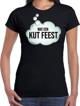 Wat een kut feest fun tekst t-shirt / shirt - zwart - voor dames - fun tekst / grappige shirts / outfit M