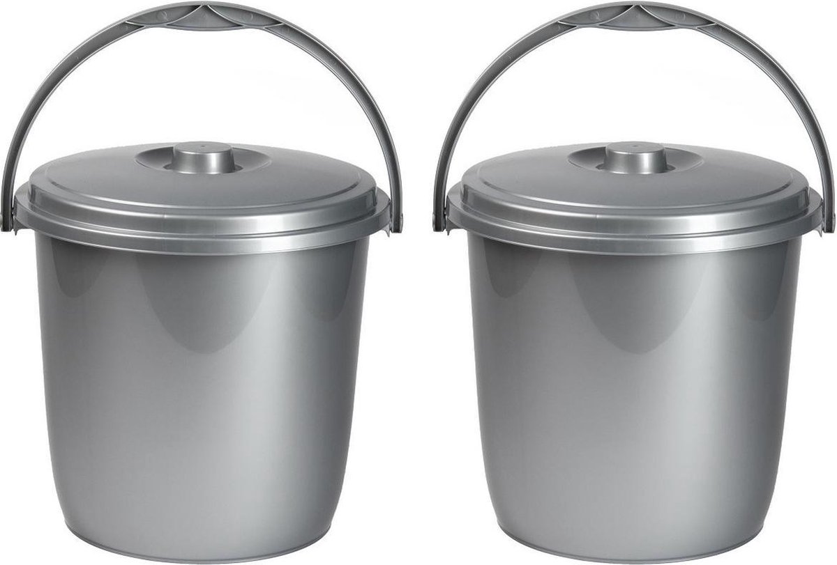 2x Afsluitbare emmers met deksel 15 liter zilver - Afval scheiden -... |  bol.com