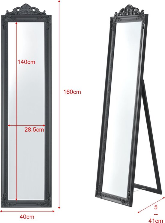 Spiegel vrijstaand met barok lijst verstelbaar 160×40 cm wit Spiegel vrijstaand met barok lijst verstelbaar 160×40 cm wit