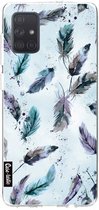 Casetastic Samsung Galaxy A71 (2020) Hoesje - Softcover Hoesje met Design - Feathers Blue Print