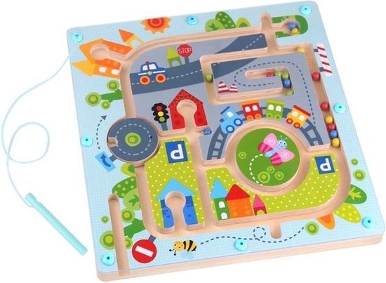 Afbeelding van het spel Tooky Toy Magnetisch Doolhof Stad 28,5 Cm Hout Lichtblauw