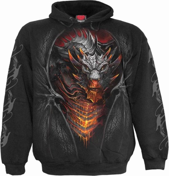 Spiral Dragon's Cry Trui met capuchon zwart M 100% katoen Drachen, Everyday Goth, Gothic