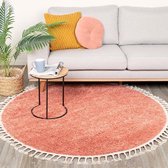 Rond hoogpolig vloerkleed - Lofty Fringe Perzik Roze Ø 200cm