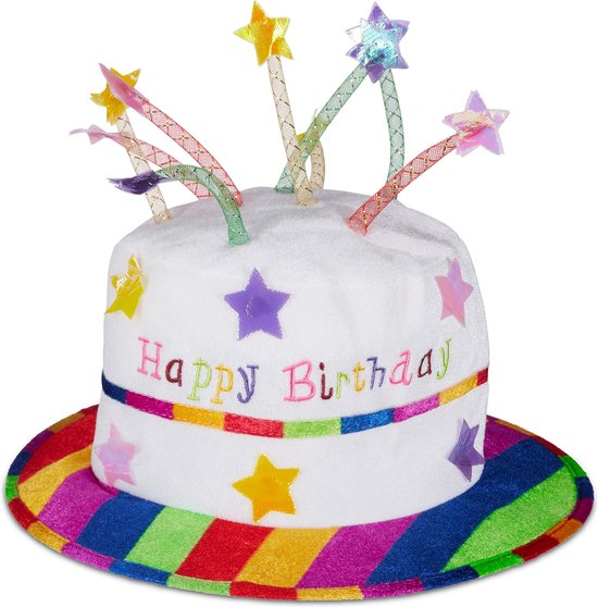relaxdays joyeux anniversaire chapeau gâteau - chapeau de fête d' anniversaire -... | bol