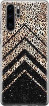 Huawei P30 Pro hoesje siliconen - Chevron luipaard | Huawei P30 Pro case | zwart | TPU backcover transparant