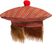 Partychimp Schotse Baret Met Haar voor bij Carnavalskleding Volwassenen Carnaval Accessoires Verkleedkleren Volwassenen - Polyester - Rood/Groen/Bruin