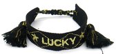 Dielay - Stoffen Armband Dames - Lucky - Lengte Verstelbaar - Zwart