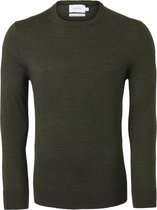 Calvin Klein slim fit trui wol - heren pullover O-hals - donker olijfgroen -  Maat: XL