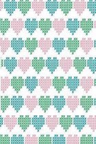 Stitched hearts in green dark green and pink