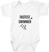 Rompertjes baby met tekst - Fastest swimmer - Romper wit - Maat 74/80