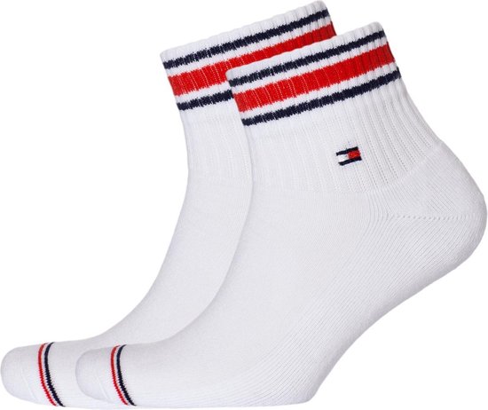 Tommy Hilfiger Iconic Quarter Socks (2-pack) - heren sneaker sportsokken katoen - wit - Maat: 39-42