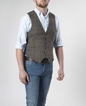 Harris Tweed Enkel rij vestje met 5 knopen en een satijnen rug met trekkertje. Harris Tweed vestje by Wellington Heren Gilet Maat EU50