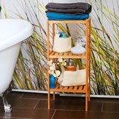 Relaxdays badkamerrek bamboe - 3 planken - open kastje - badkamerkast - 33 x 79 x 33 cm