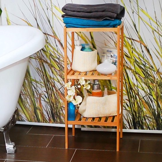 Étagère de salle de bain en bambou avec 3 étagères - 79x33x33 cm - cuisine/salle de bain - style naturel
