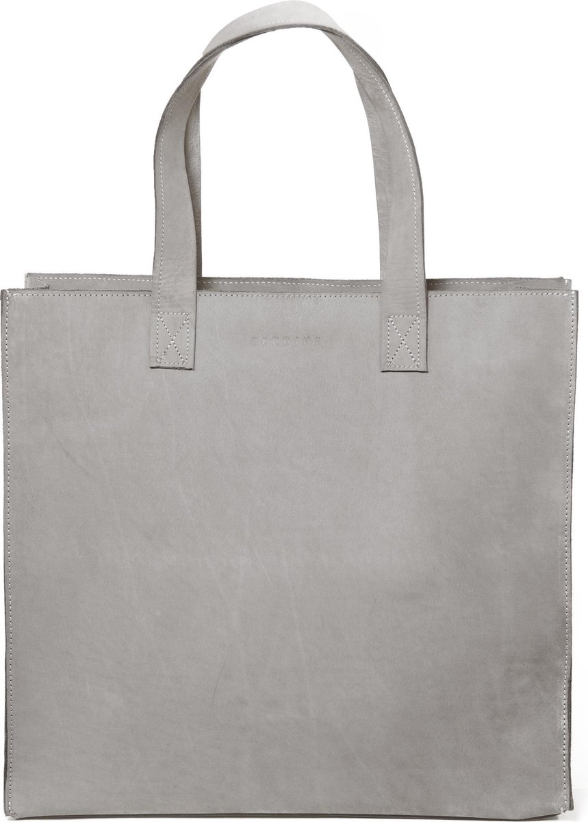 BERDINE | Grote leren shopper met rits | grijs, lichtgrijs | grote leren tas met binnenvak, schoudertas, tote bag | modern minimalistisch esthetisch casual elegant eenvoudig