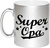 Super opa tekst cadeau mok / beker - 330 ml - zilverkleurig - kado koffiemok / theebeker