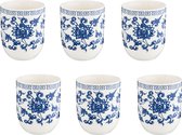 HAES DECO - Mokken set van 6 - formaat Ø 6x8 cm / 100 ml - kleuren Blauw / Wit - Bedrukt met Chinese Bloemen - Collectie: Mok - Mokkenset, Koffiemok, Koffiebeker