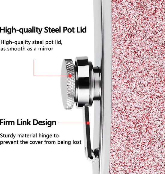 Flasque à Paillettes En Inox 240 Ml - Rose Rouge Pour Femme Avec Entonnoir