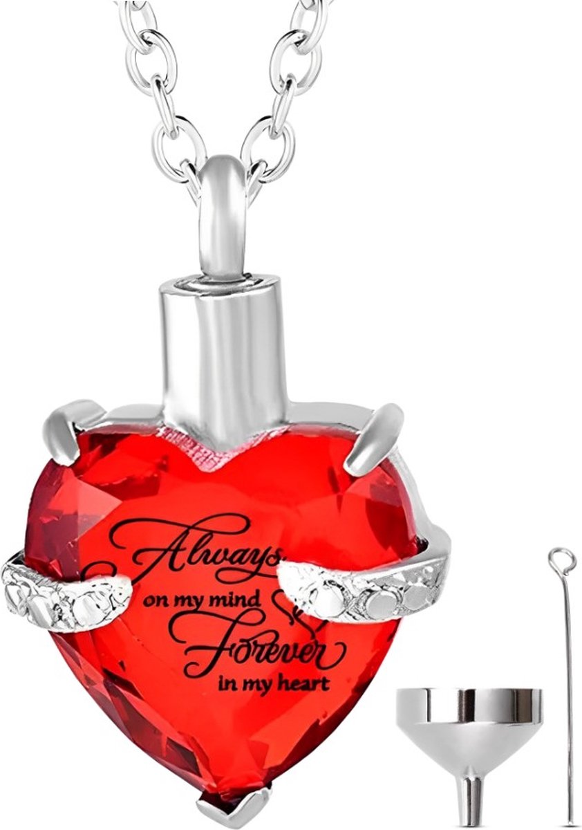Luxe Ashanger - met Ketting - Voor As, Haren of Parfum - Assieraad - As Ketting - Gedenksieraad - Urn - Incl. As vuller en Opbergzakje - ROOD