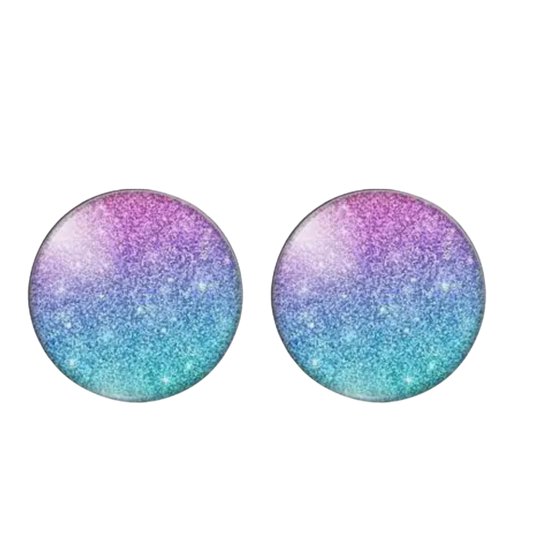 Clip oorbellen- 2 cm- Madison- Blauw en roze- Geen gaatjes- Charme Bijoux