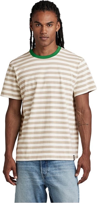 G-Star RAW T Shirt Essential Stripe Loose T Shirt D22810 D281 G002 31 Milk Spray Green Stripe Hommes Taille - XL
