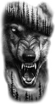 Grommende Wolf Sleeve Tattoo | Neptattoo volwassenen | Tijdelijke tattoo | Plak Tattoo sleeve | Temporary tattoo | Verwijderbare tatoeages | Nep Fake Tattoos | 21 cm x 11,4 cm