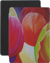 Lunso - Geschikt voor Kobo Aura H20 Edition 1 hoes (6.8 inch) - Vegan Saffiano Leren sleep cover - Tulpen
