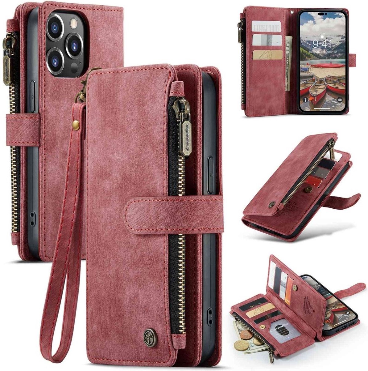 Caseme - Geschikt voor iPhone 14 Pro Max - Portemonnee hoes - Rood