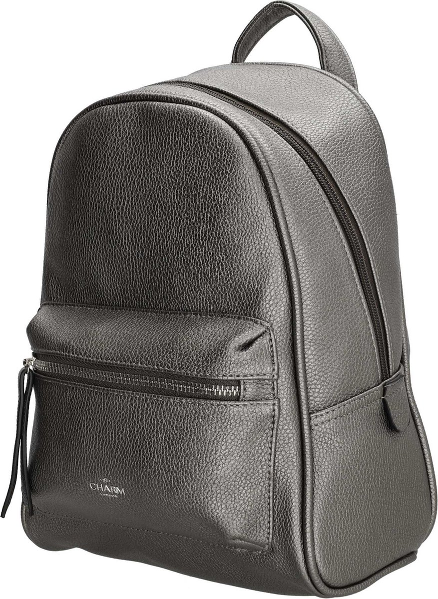 Charm London Stratford Rugzak Premium Leatherlook Rugtas - Pewter