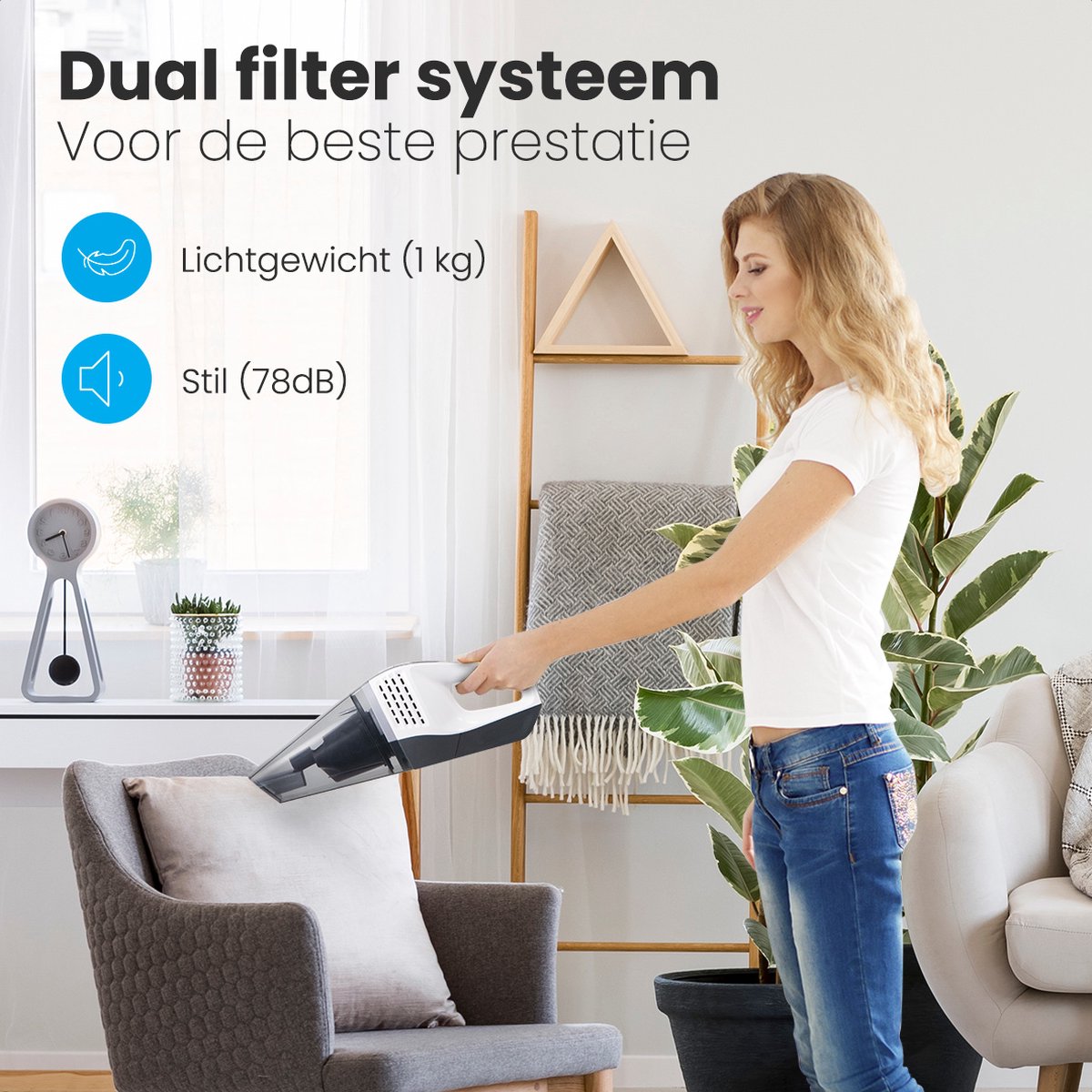 Auronic Kruimeldief - Handstofzuiger - Auto Stofzuiger - Kruimelzuiger - Snoerloos - Nat en Droog - HEPA Filter - Mini Stofzuiger - Donkergrijs - Met Opzetstukken — afbeelding 7