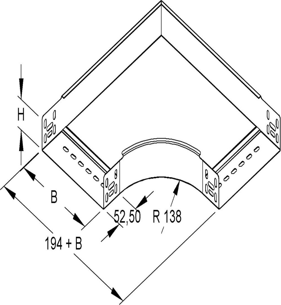 Niedax Kleinhuis kabelgoot bochtstuk 90 graden voor 600mm breed (161016)